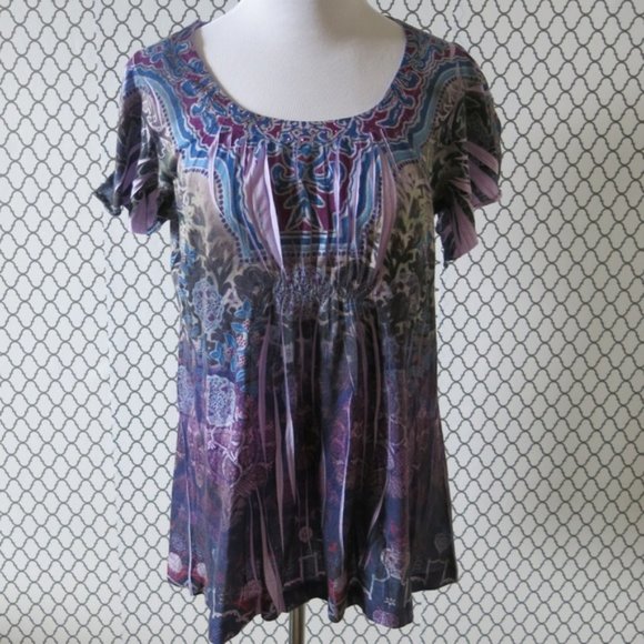 ONE WORLD Scoop Neck Elastic Pleats Tunic Large - Picture 1 of 6